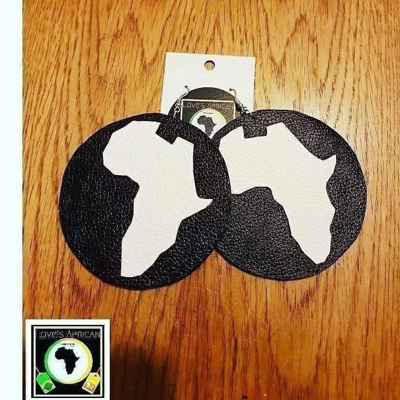 Real Leather Africa Map Earrings
