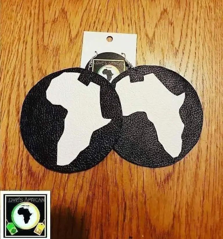 Black & White Africa Map Leather Earrings Love's African Creations