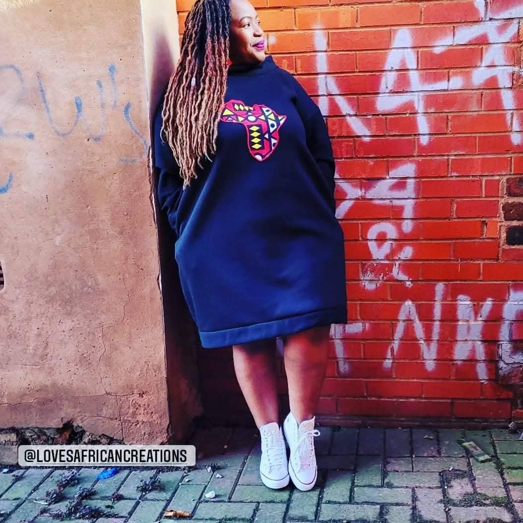 Black & Samakaka Africa Map Jumper Dress