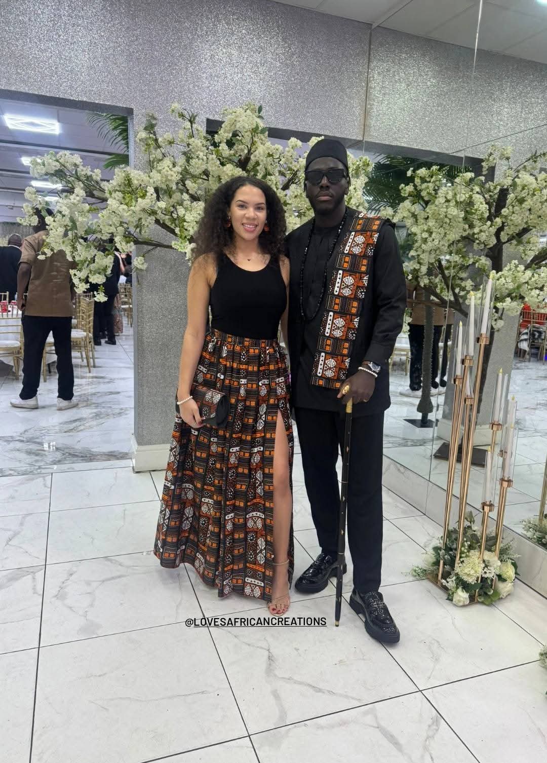 African Print Gathered Side Slit Maxi Skirt