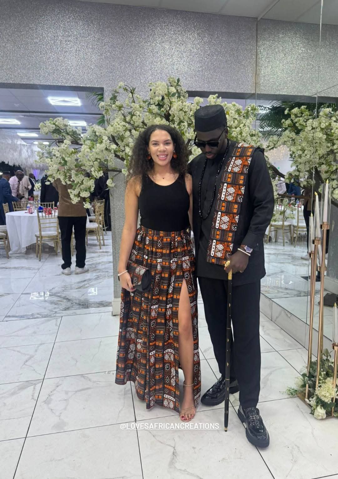 African Print Gathered Side Slit Maxi Skirt