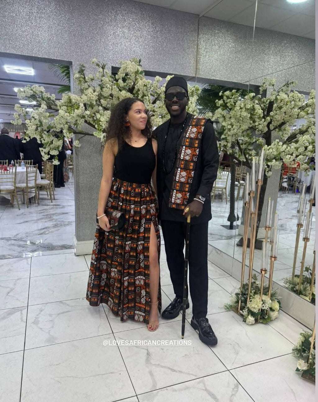 African Print Gathered Side Slit Maxi Skirt