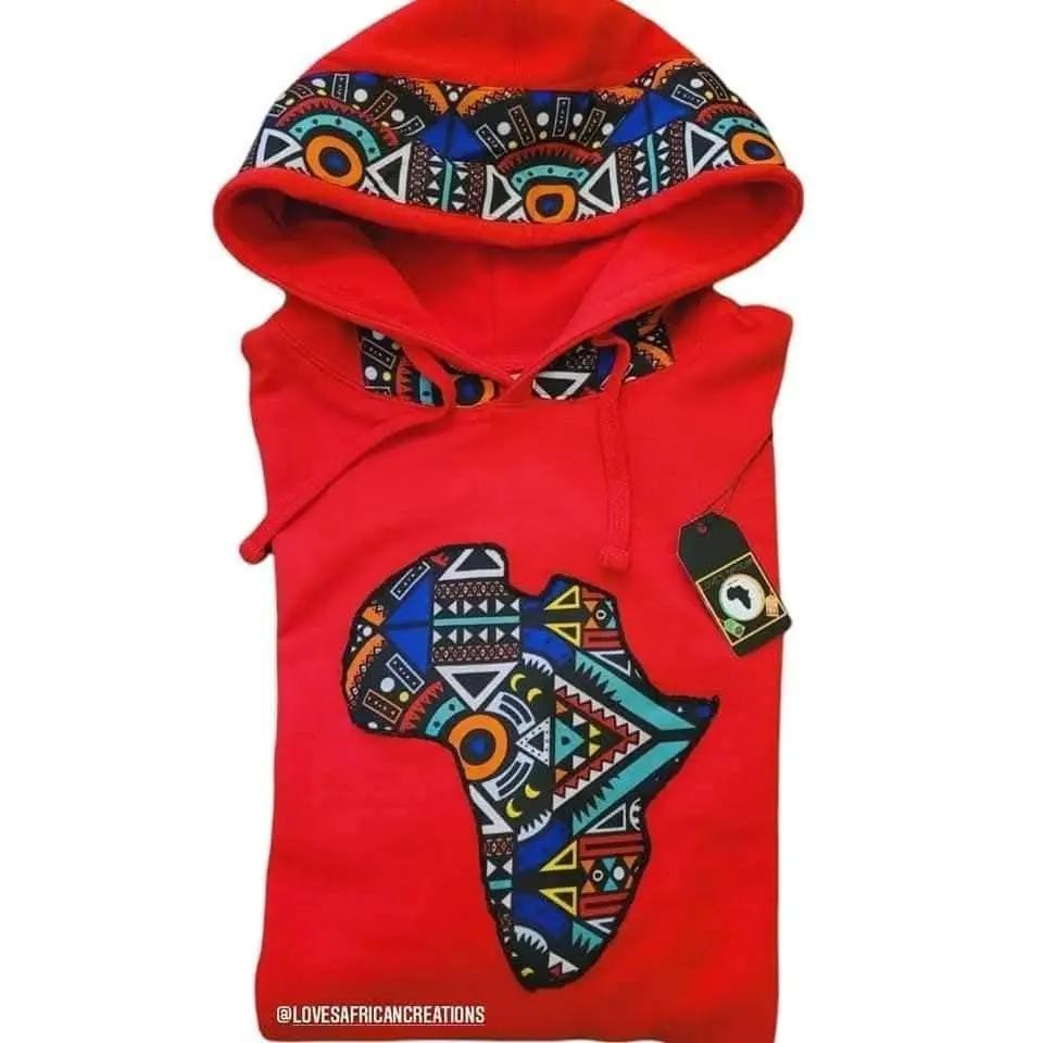 Red Africa Map Hoodie Jumper Love's African Creations
