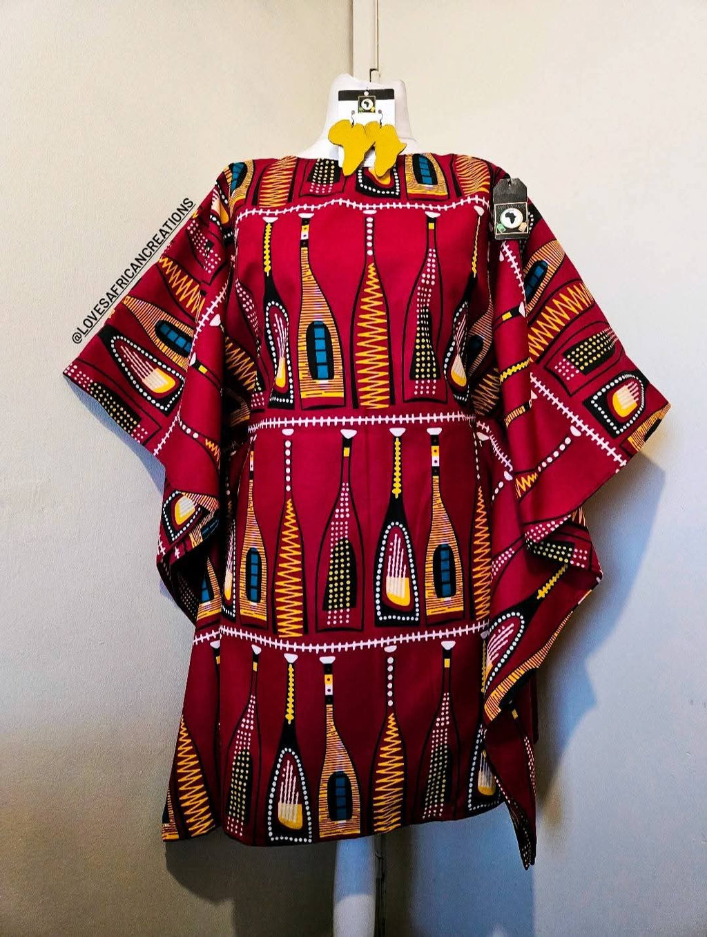 African Print Tunic Kaftan & Earrings
