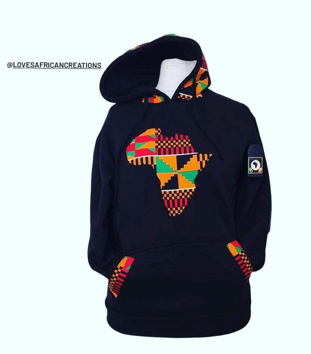 Kente Unisex Africa Map Hoodie S-XXXL