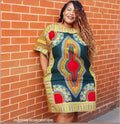 Dark Green Dashiki Tunic Dress & Earrings