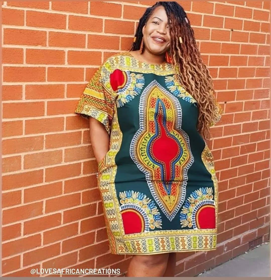 Dark Green Dashiki Tunic Dress & Earrings
