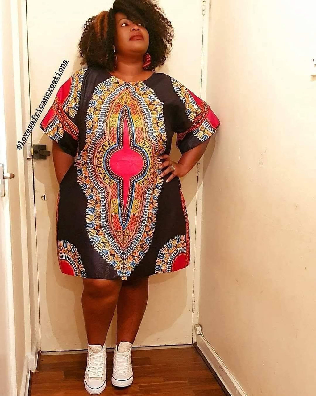 Black Dashiki Tunic Dress & Earrings