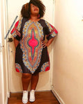 Black Dashiki Tunic Dress & Earrings