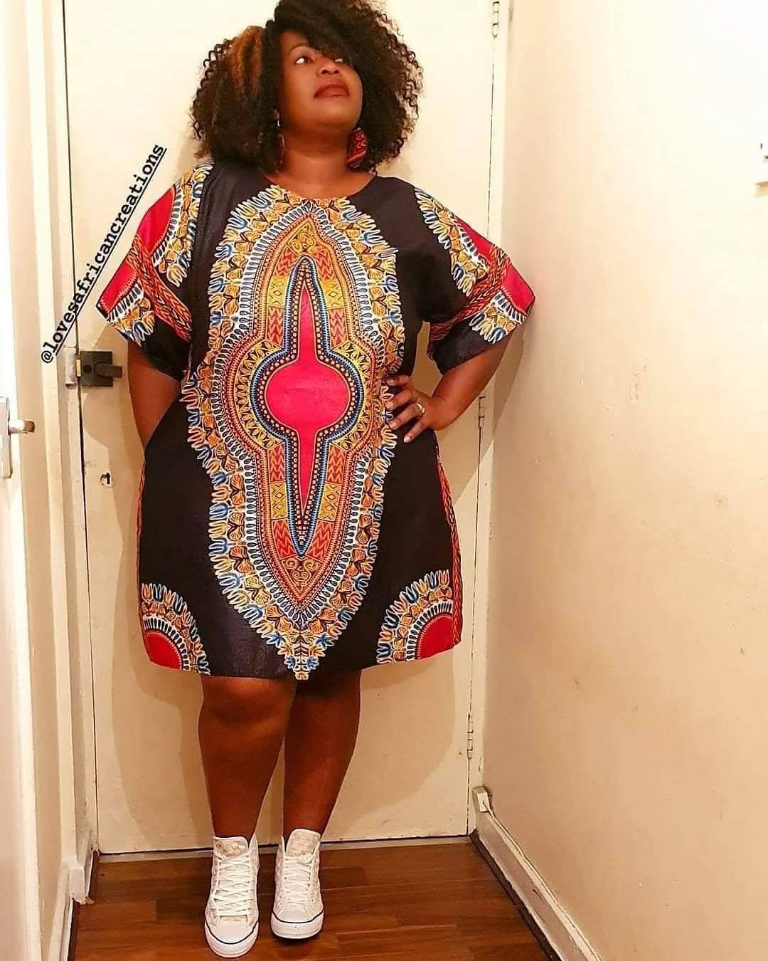 Black Dashiki Tunic Dress & Earrings
