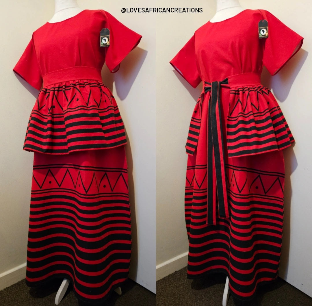 Xhosa Inspired Umbaco Maxi Dress & Belt Skirt &Headwrap
