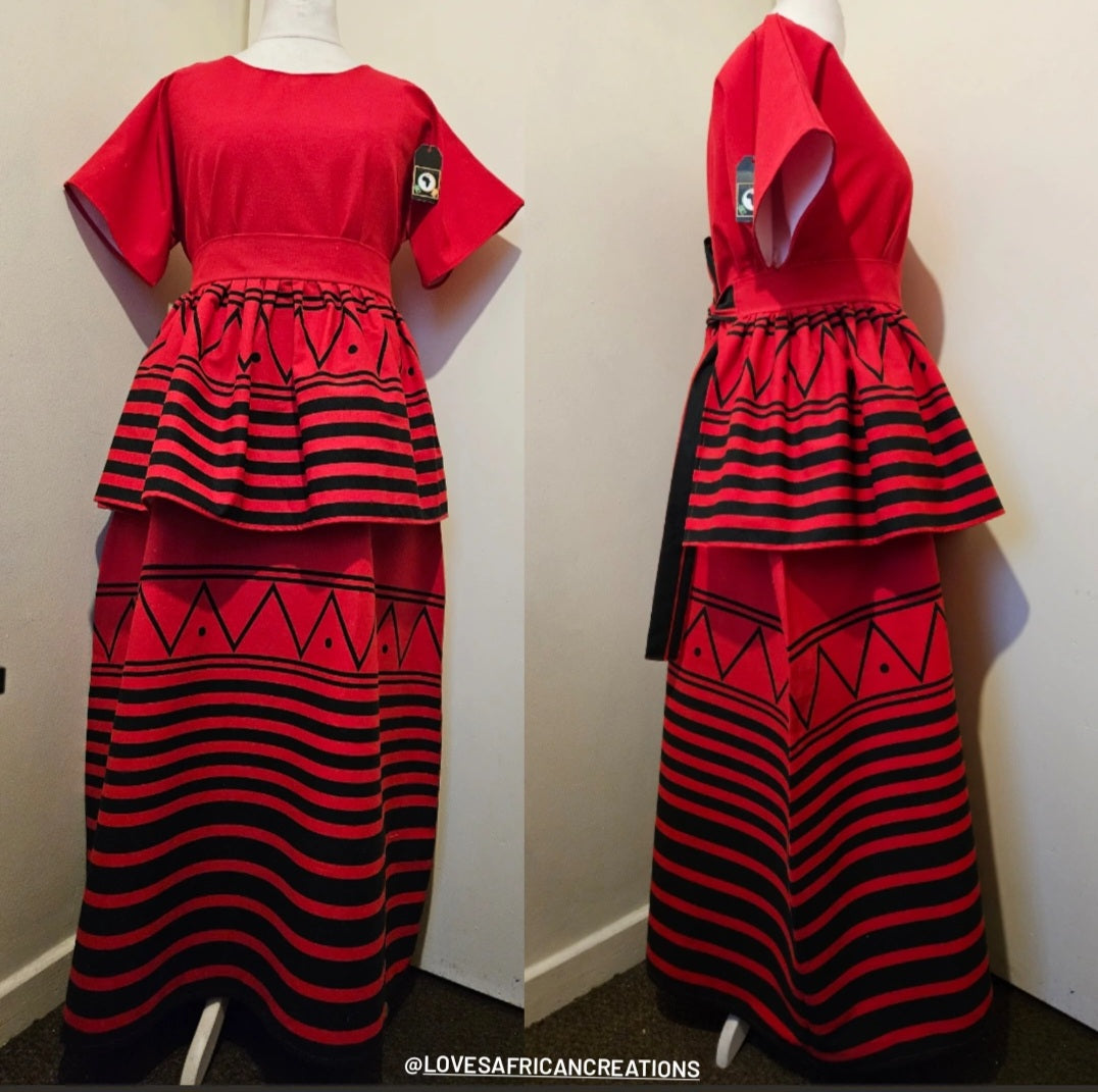 Xhosa Inspired Umbaco Maxi Dress & Belt Skirt &Headwrap