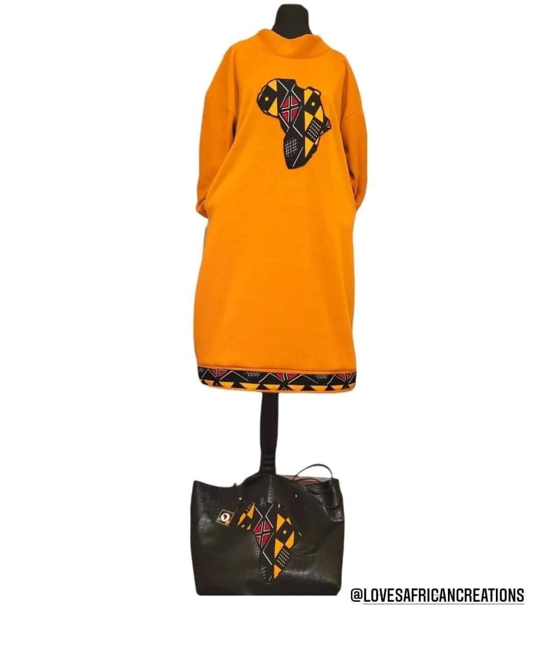 Mustard Yellow Africa Map Jumper Dress